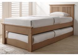 3ft single Oak finish guest bed frame with trundle bed underneath 1